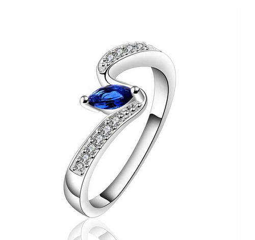 925 Sterling silver plated dark blue Austrian crystal ring - Size 7