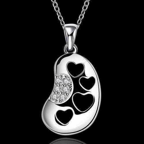 *New* 925 sterling silver plated 4 hollow hearts crystal pendant & necklace