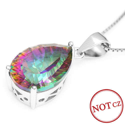 4ct Genuine Multi-Color Rainbow Fire Mystic Topaz Pendant & Chain Solid S925 Sterling Silver