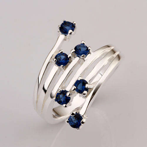 Modern & stylish 925 Sterling silver plated blue Austrian crystal ring - Size 8/Q