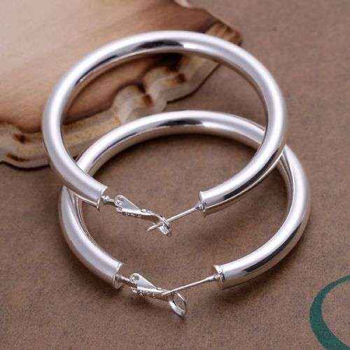 Beautiful 925 sterling silver plated large hoop earrings / Diameter about 5 cm