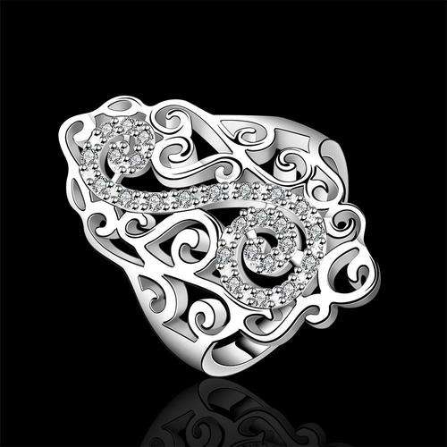 Stylish 925 sterling silver plated classic filigree style ring with crystal inlay - Size 8/Q