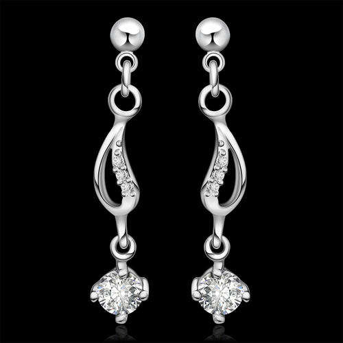 Elegant and beautiful 925 sterling silver plated clear Austrian crystal dangle earrings