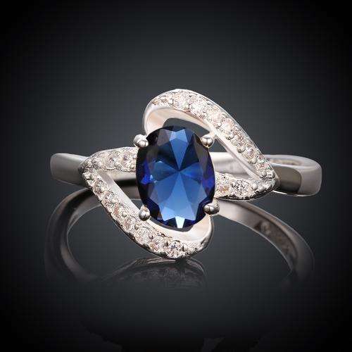 Stunning silver plated Genuine blue Austrian crystal ring - 8/Q