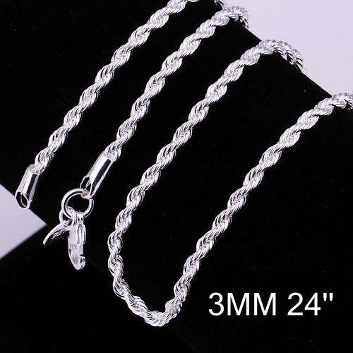 Beautiful 925 Sterling silver plated 3mm Rope Chain 24 inch - 2 ON AUCTION!