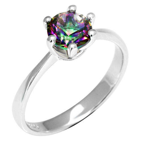 Lovely petite Classic Round Cut Natural Mystic Topaz ring Solid Sterling Silver 2 ON AUCTION!