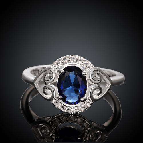 ***CHARMING***  Silver Plated Shiny Blue Austrian Crystal Double Hearts Ring With Fine Accents