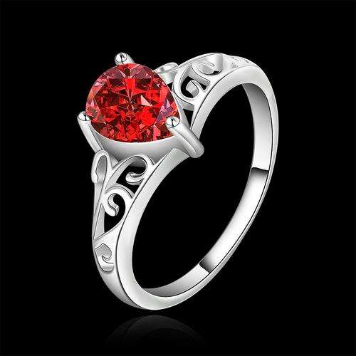 **BEAUTIFUL**  925 silver plated red Austrian crystal ring - Size 8/Q