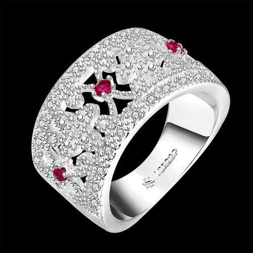 Beautiful 925 silver plated filigree style ring with pink Austrian crystal inlay - Size 8/Q
