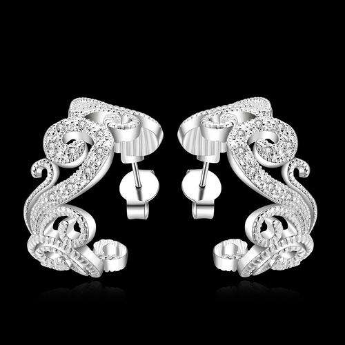 **STUNNING** 925 Silver Plated Classic Filigree Style Hoop Earrings With Fine Crystal Inlay