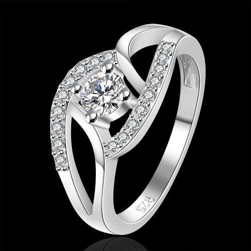 **Lovely** Silver Plated Twist Round Cut AAA Quality Crystal Ring With Brilliant Accents