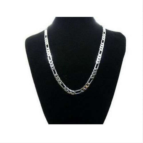 925 SILVER PLATED STAMP 4 MM WIDE FIGARO CHAIN - 24inch