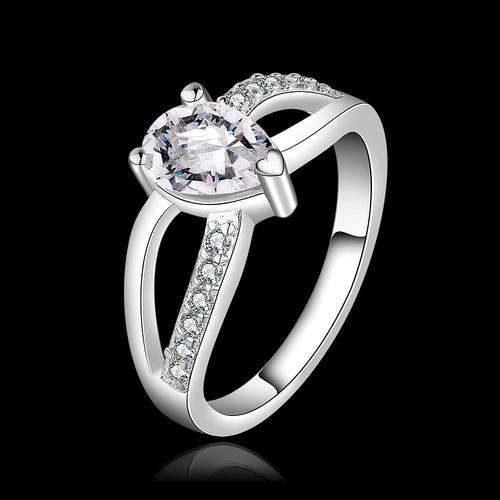 *Impressive* 925 Sterling silver plated genuine clear Austrian crystal ring with accents