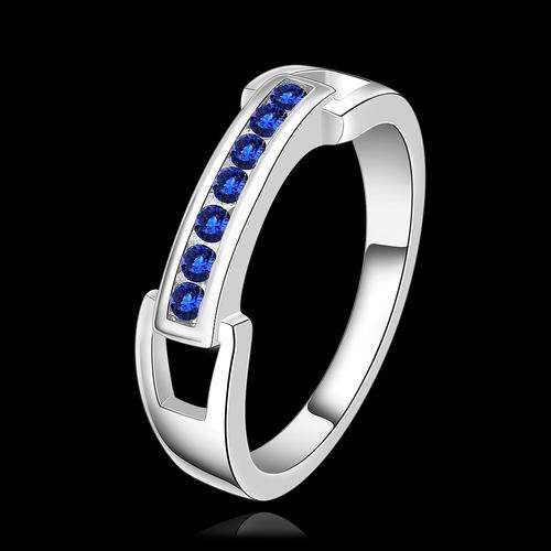 Petite 925 silver plated Cr Sapphire inlay ring - 8/Q