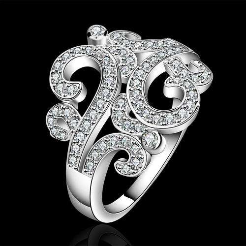 **STUNNING** 925 Sterling silver plated new design ring with clear Austrian crystals - 8/Q