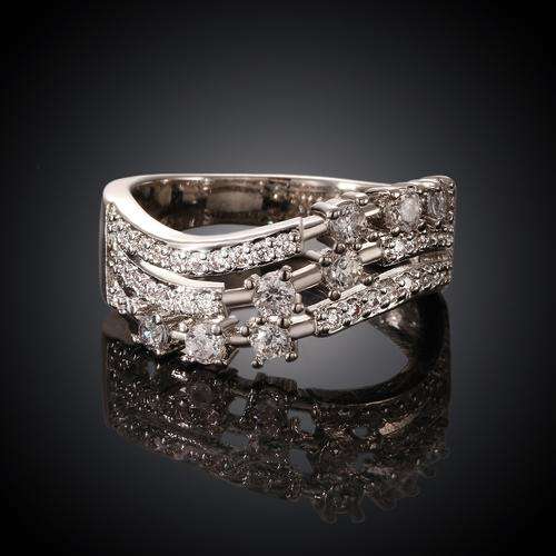 Stunning 18K RGP new design white gold plated cz ring with fine accents - 8/Q