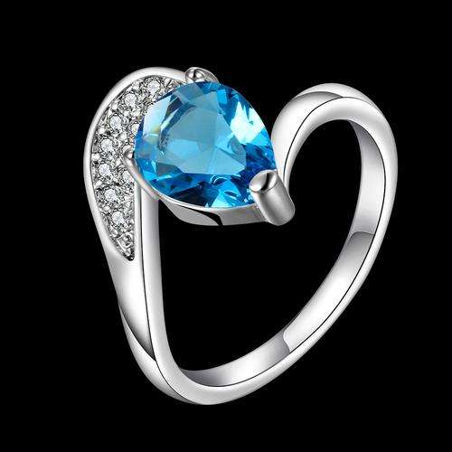 **EYE CATCHING** 18k rgp White gold plated blue cz ring with fine accent - 8/Q