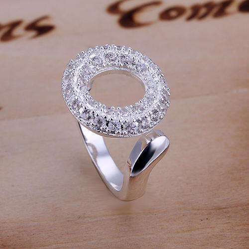 Beautiful 925 Silver Plated O design crystal ring - Free size (Adjustable)