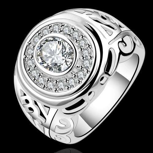 *IMPRESSIVE* 925 Silver plated chunky crystal ring with beautiful detail- 8/Q