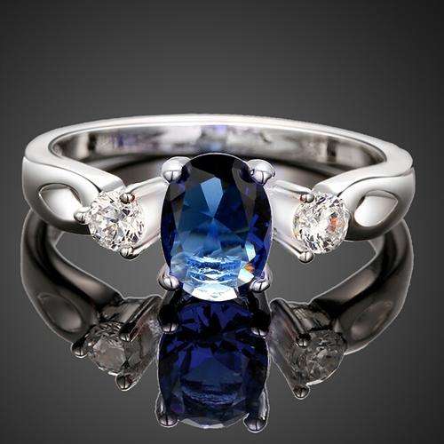 Stunning silver plated Genuine blue Austrian crystal ring with accents - 8/Q