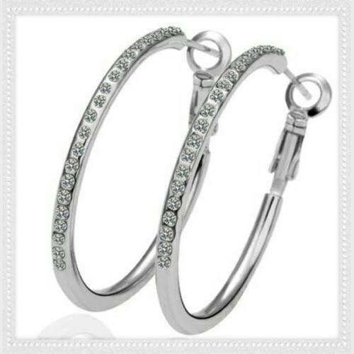 18K RGP White gold plated hoop earrings with Austrian crystals *Nickle free anti-allergic*