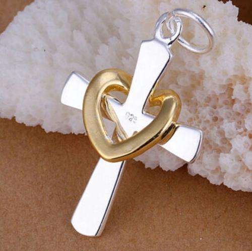 Stunning 925 Silver Plated Cross Pendant & Necklace - Wear it with or without the gold heart