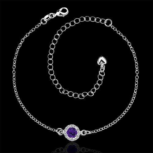 Dainty 925 Silver Plated Purple Austrian Crystal Anklet / Bracelet  * 3 ON AUCTION*