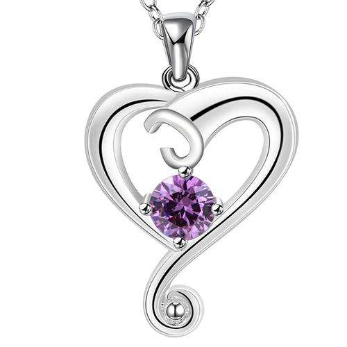 Romantic 925 Silver Plated genuine purple Austrian crystal heart pendant and necklace 3 ON AUCTION