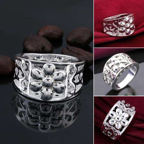Beautiful 925 silver plated chunky flower design ring - 8/Q