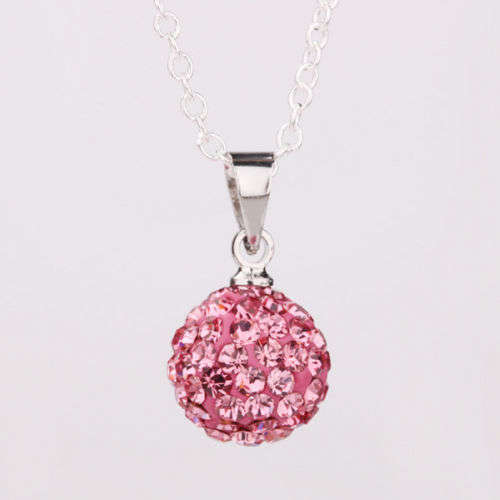 Beautiful 925 silver plated 10mm pink crystal ball pendant and necklace