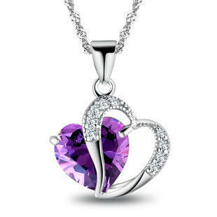 Fashion purple Austrian crystal heart pendant and necklace