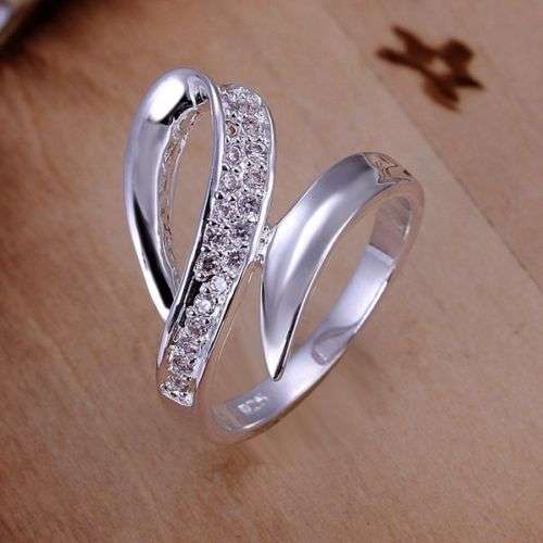 925 Silver plated Unique Twisted Crystal Design Ring