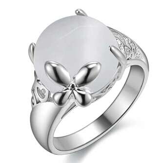 Gorgeous Silver Plated Created Opal With Butterfly & Filigree Detail Ring - 8/Q