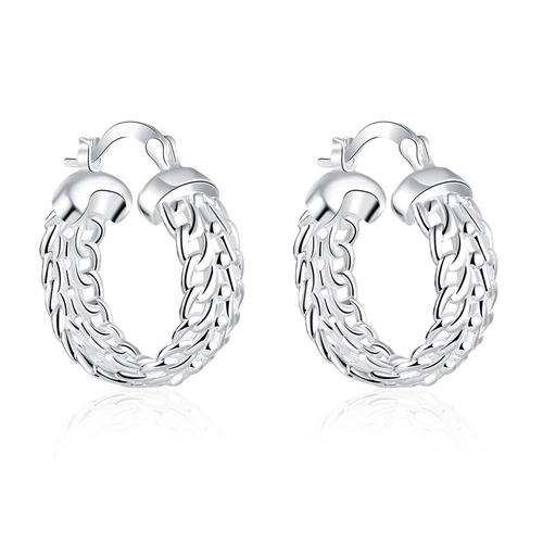 925 Silver plated small weave design hoop earrings - Nickle free / anti-allergic