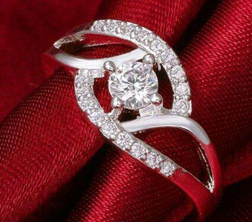925 Silver Plated Cubic Zirconia Engagement Style Ring - 8/Q