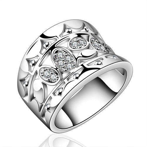 925 Silver Plated Chunky Ring With Clear Crystal Inlay