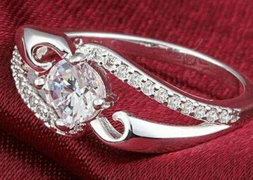 Dainty Silver Plated Genuine Austrian Crystal Engagement Style Ring - 8/Q