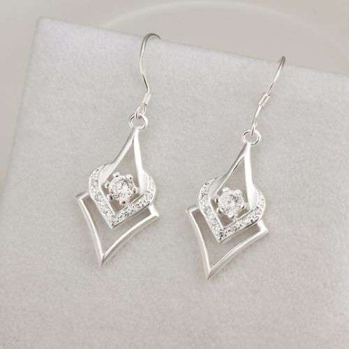 925 Silver Plated Cubic Zirconia Dangle Earrings - Nickle free / Anti-allergic