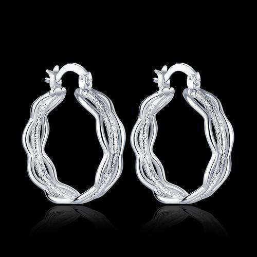 925 silver plated fashion frosted look hoop earrings  - Nickle free/Anti-allergic