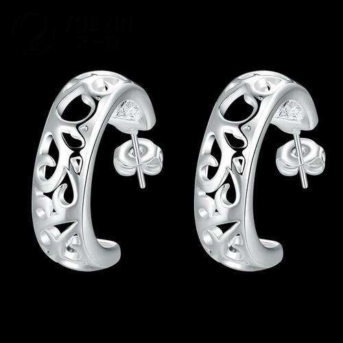 925 Silver plated half round filigree design stud earrings - Nickle free / anti-allergic