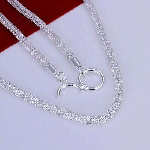 925 silver plated 4mm mesh weave necklace with a unique clasp