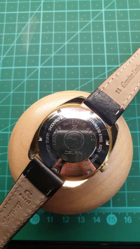 Vintage 1970`s Delfin Edox Large Men`s Automatic Date Watch
