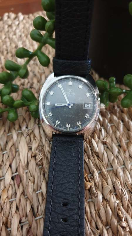 Vintage Delfin Edox Hydrostar Hand Wind Men`s Date Watch - Large