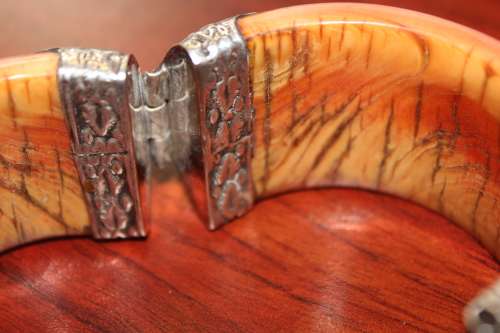 Antique Indian Ivory Cuff Bracelet, tooled Sterling Silver fittings with Buddha Motif circa 1800s