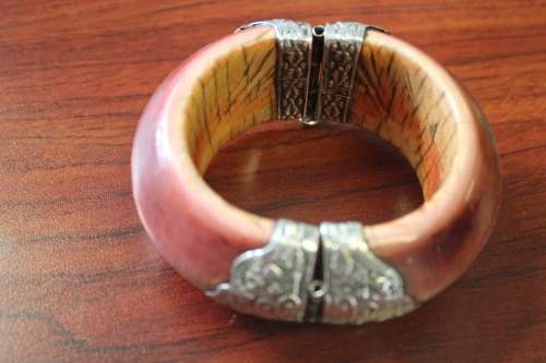 Antique Indian Ivory Cuff Bracelet, tooled Sterling Silver fittings with Buddha Motif circa 1800s