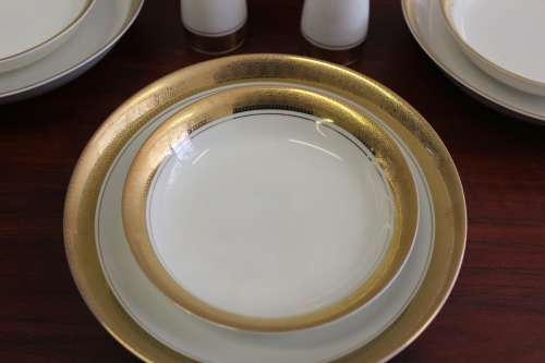 Vintage Gary Barr Versailles Collection 30 piece Dinner Service with 18k gold detail mint condition
