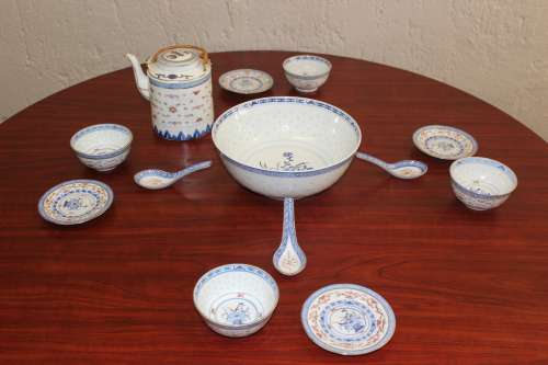 Vintage 14 piece Chinese Porcelain Soup Service marked. circa 1950`s - 60`s