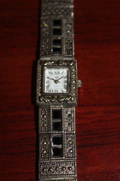 Art Deco Style Wristwatch set with black glass and marcasites (untested)