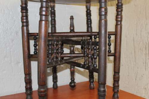 ANTIQUE 19TH CENTURY ARABIC BRASS TOPPED FOLDING TABLE 55CM TALL BY 56.5 CM WIDE STUNNING DETAIL