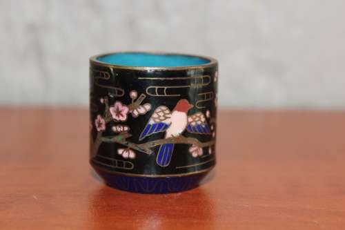 ANTIQUE MINIATURE CLOISONNE TRINKET BOWL 3.8CM TALL
